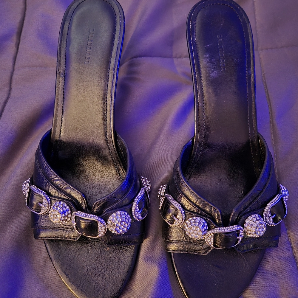 BalenciagaCagole 70MM Sandals with Rhinestones